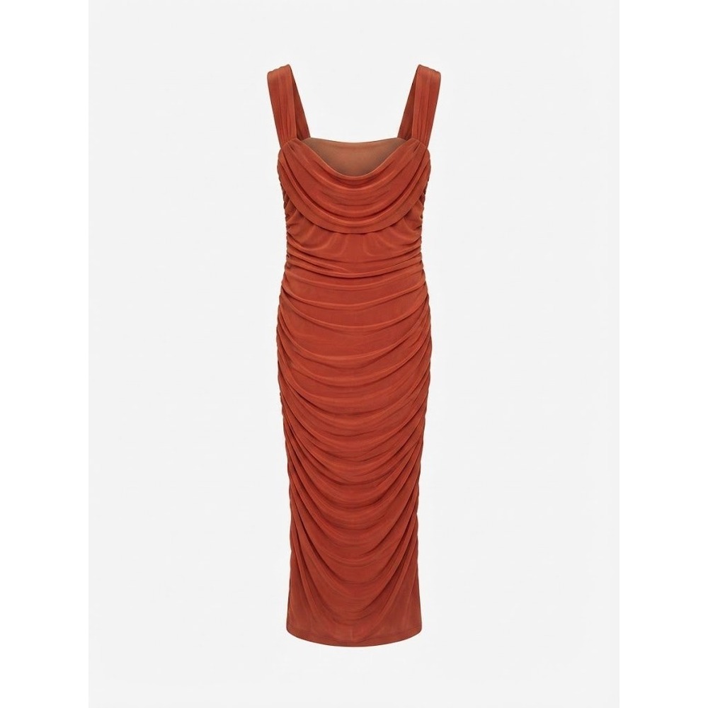 Pretty Garden Dress Womens M Terracotta Ruched Bodycon Chic Party Wear